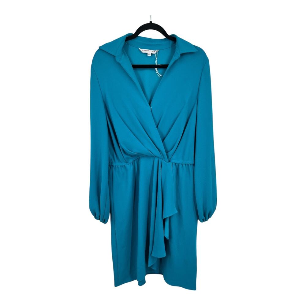 Trina Turk dress revelry faux wrap teal size 10